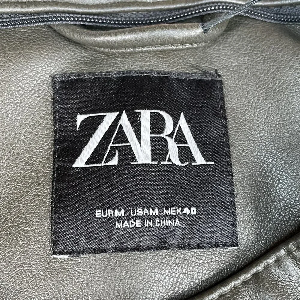 Zara Brown Faux Leather Moto‎ Jacket Sz Medium